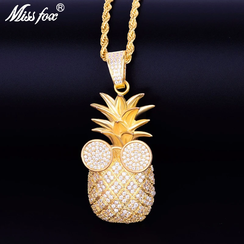 

Missfox Pineapple Glasses Summer Pendant Fashion Pendant Unique Shape Lab Diamond Gold Necklace Copper Hip Hop Necklace Jewelry