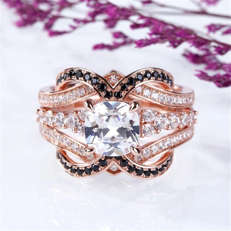 18K Rose Gold Diamond Ring Creative Female Carat Obsidian Bague Etoile Jewelry For Wedding Women Anillos De Amethyst Bizuterias huismerk kopen in de aanbieding