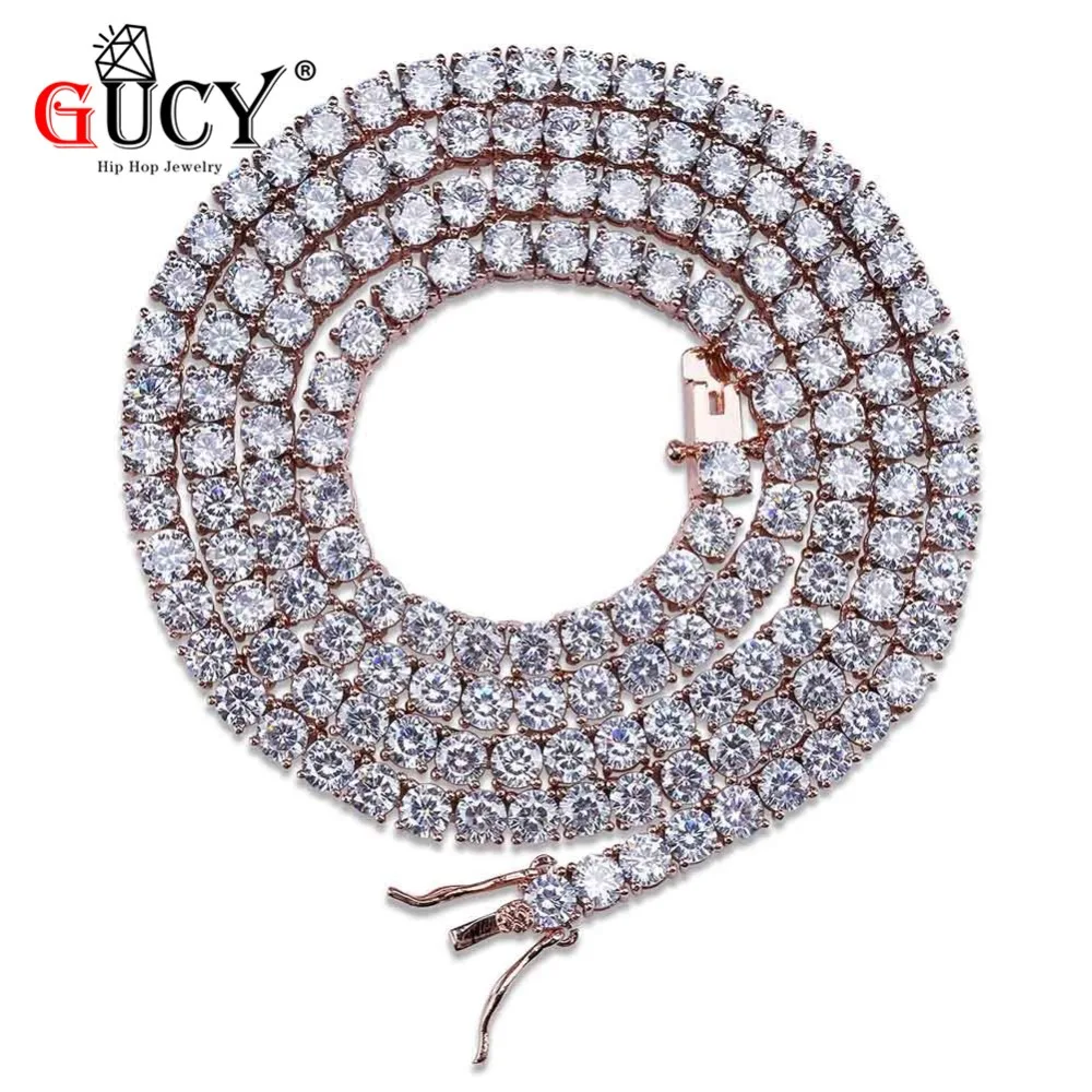 

GUCY 2.5-10mm All Size Iced Out Cubic Zircon 1 Row Tennis Chain Necklaces Hip hop Jewelry Gold Silver Color Men CZ Necklace