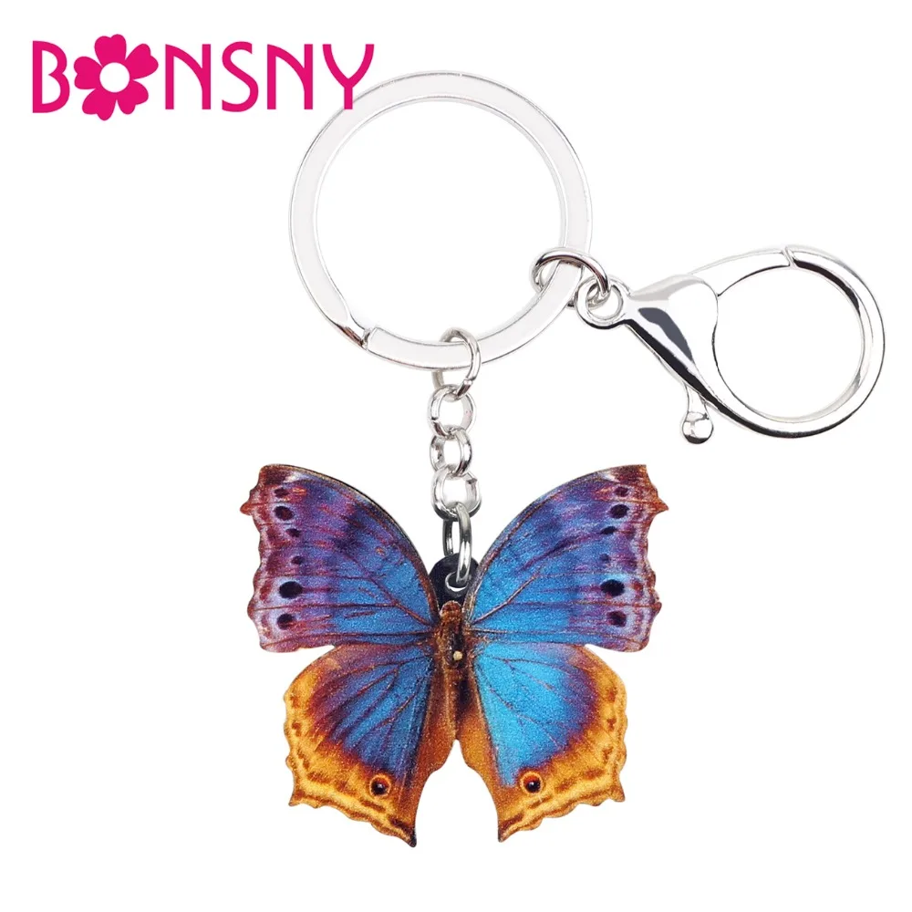 

Bonsny Acrylic Unique Colorful Butterfly Key Chains Keychain Ring Animal Jewelry For Women Girl Handbag Purse Insect Charms Gift