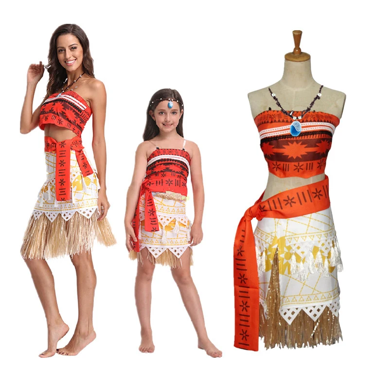 Adult Kids Cosplay Vaiana Moana Princess Costume Dress Necklace Wig Girl Halloween Party Moana Dress Costume Cosplay Fancy Dress Girls Costumes Aliexpress