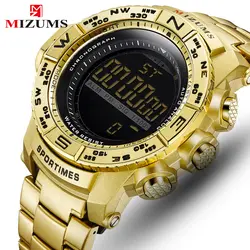 MIZUMS люксовый бренд мужские позолоченные часы-браслет мужские часы золотые часы из нержавеющей стали ремешок водонепроницаемый цифровой
