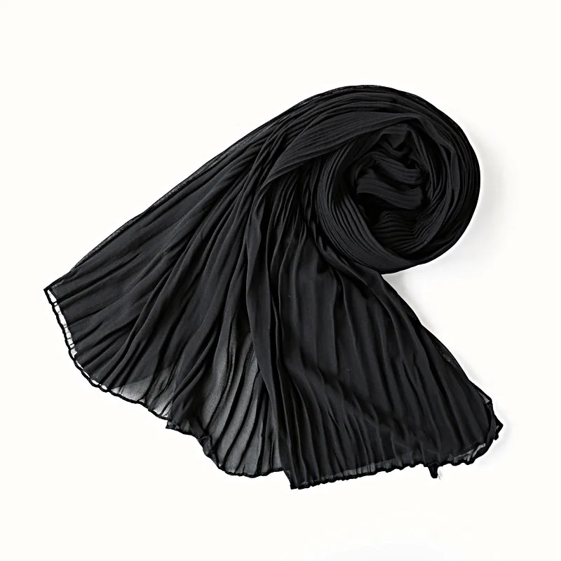 Цельный женский шарф, длинные мусульманские платки, гофрированные хиджабы, сплошной простой плиссированный шифоновый хиджаб шарф - Цвет: 11 black