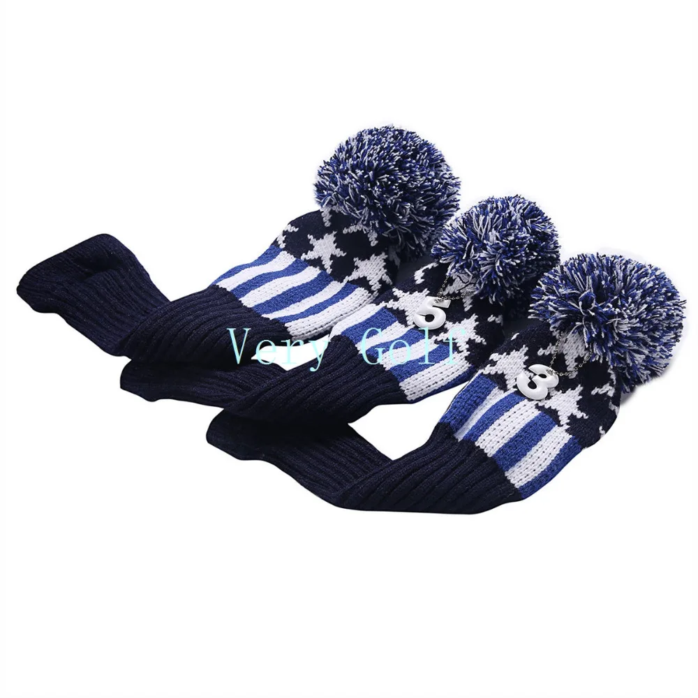 Pom Гольф Клуб Headcovers Шерсть вязать гольф водителя Fairway1#3#5# 460cc звезды и полосы чехол для G25 R15 головных уборов 3 шт./компл