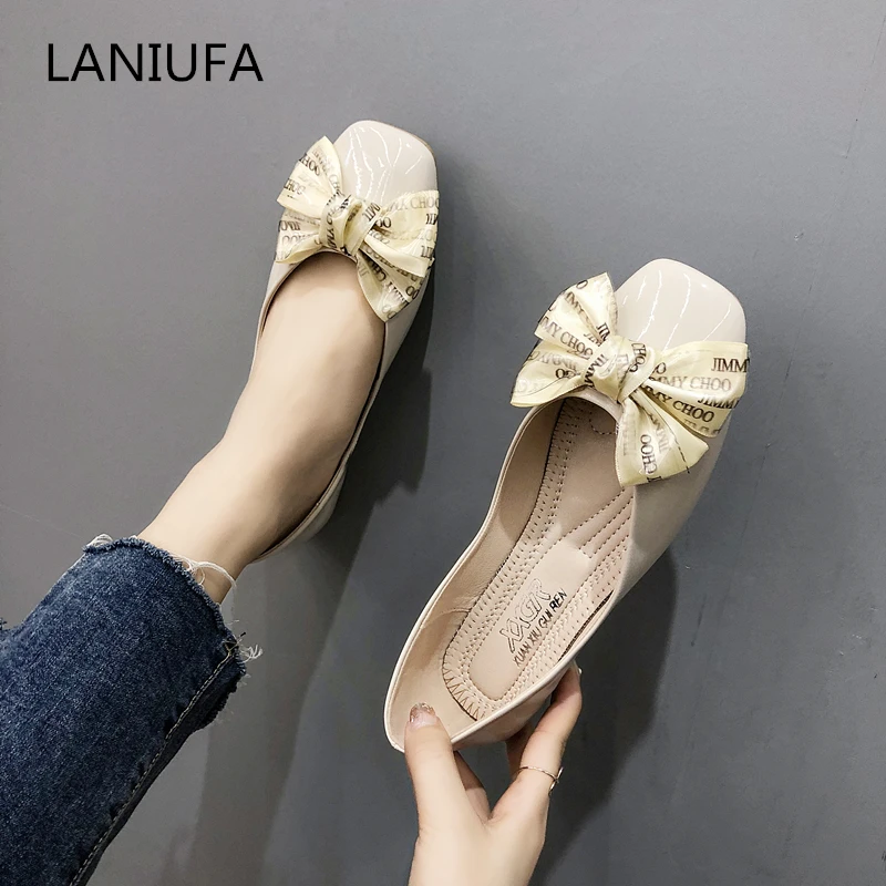 

Women Ballet Flats Shoes Spring Woman Square Toe pu Leather Casual Butterfly-knot Slip-On Loafers Boat Shoes mujer zapatos #109