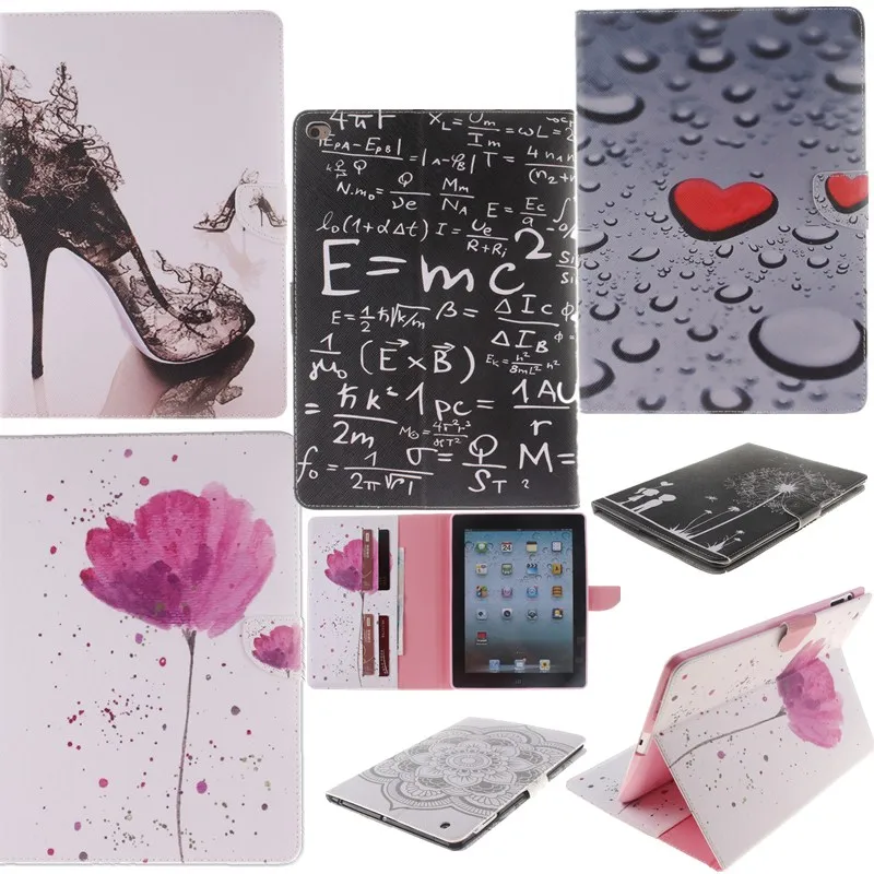 

Fashion 2 Sides Painted Stand Wallet Flip Case For iPad 2 iPad 3 iPad 4 Case PU Leather Tablet Cover 9.7 Inch With Card Holder