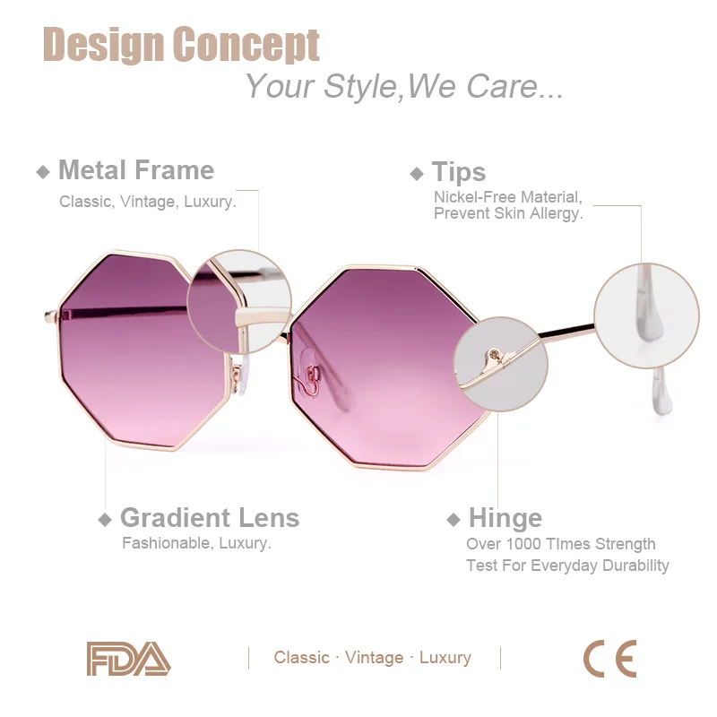 Fashion Sunglasses Women Brand Designer Metal Frame Polygon Clear Lens Sunglasses Men Vintage Sun Glasses De Sol Feminino UV400