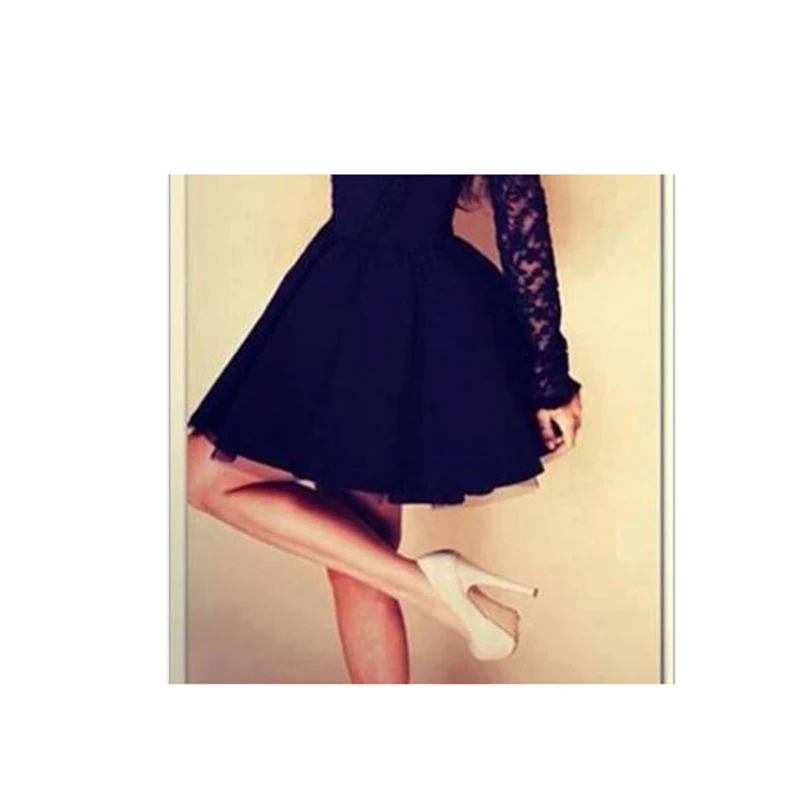 2016 Women Autumn Dress Sexy Black Lace Flower A Line Dress Long Sleeve Party Backless Mini Dresses Hot Sale Women's Clothing (3)