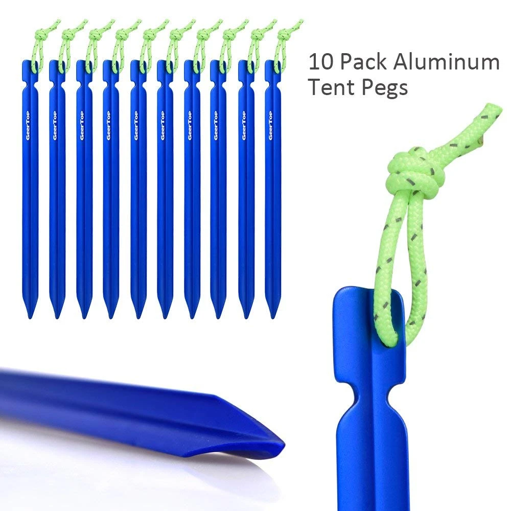 GEERTOP кемпинговая палатка колышек 10 шт. 25 см сверхлегкие алюминиевые штифты колья со светоотражающим шнуром сумка для хранения ногтей открытый пляжный тент