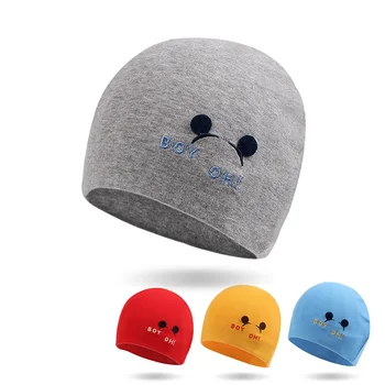 

Cartoon Baby Boy Beanie Hat Newborn Hospital Cap Solid Color with Mouse Ears Print Cotton Soft Infant Baby Boy Clothing Autumn