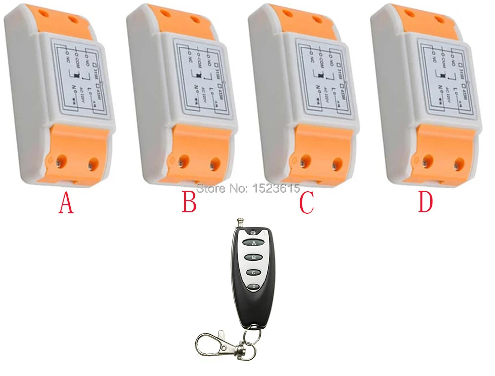 

New RF Wireless Remote Controller Relay Switch System AC220V 1CH 4pcs Receiver& 1pcs Transmitter Toggle Momentary
