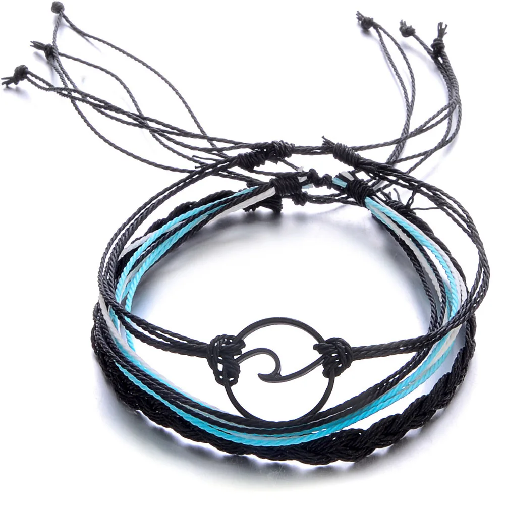 

3pcs/set Charm Multi-layer Boho Beach Surf Bracelet Set Handmade Wave Bracelets Jewelry