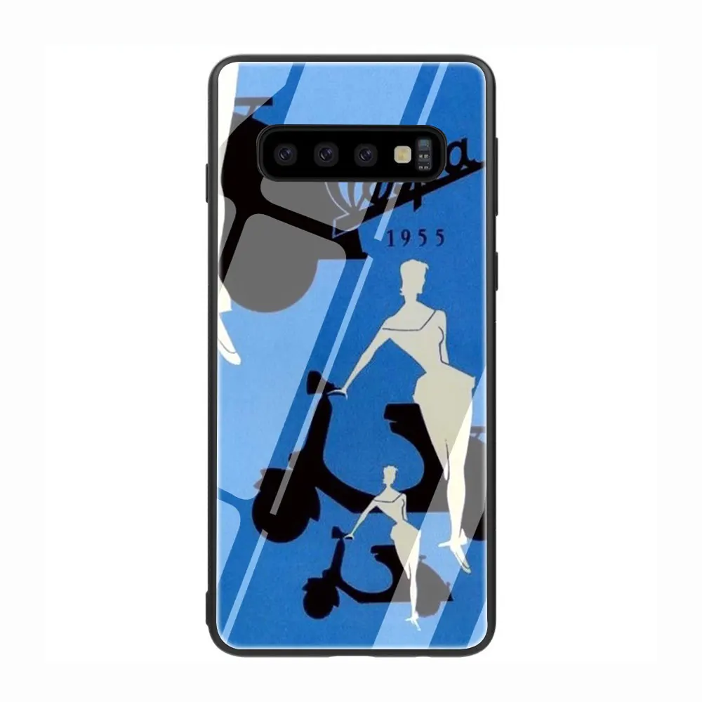Vespa скутер закаленное Стекло чехол для телефона чехол для Galaxy S7 край S8 9 10 Plus, Note 8, 9, 10, A10 20 30 40 50 60 70