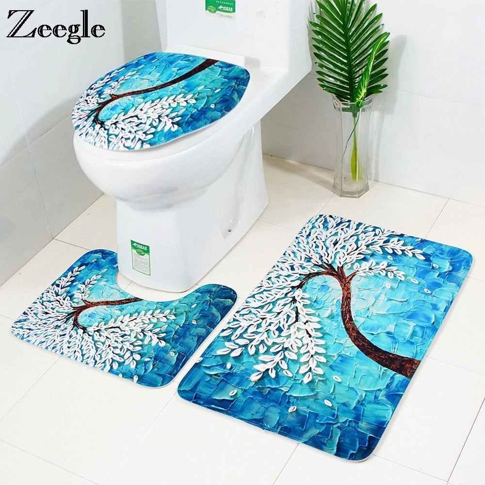 Zeegle 3 шт. ванна коврик для ванной набор анти-скольжения туалет коврик стойка для тряпок крышка Туалет крышка коврик для ванной