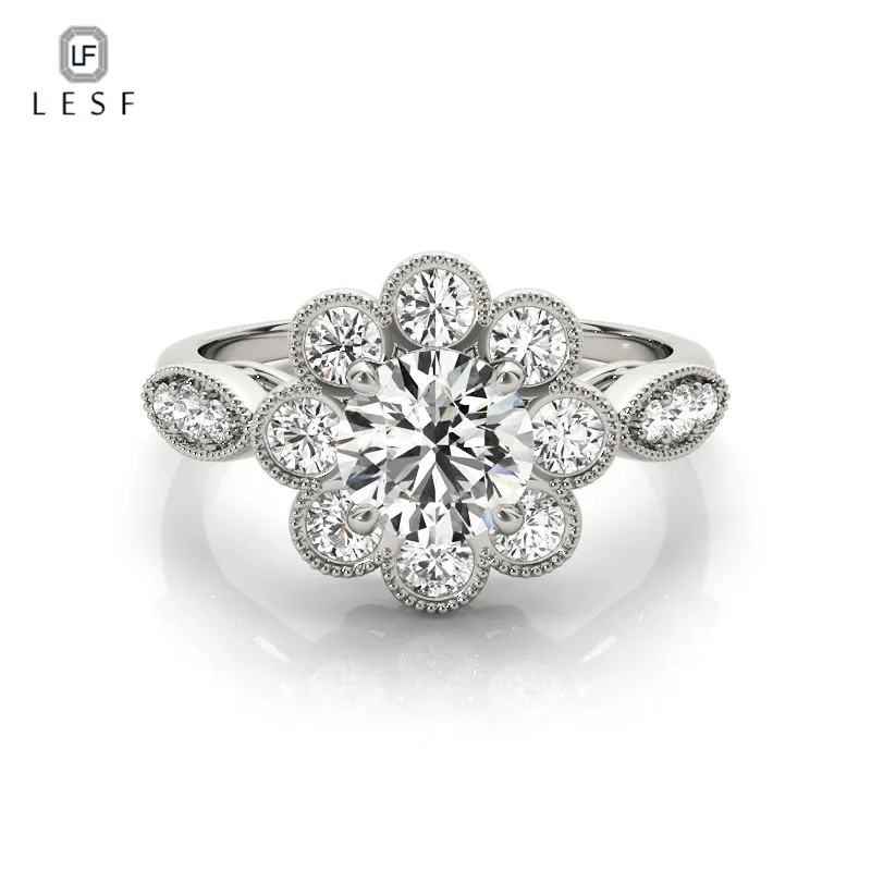 

LESF Flower Shape 925 Silver Round Cut Unique Design Rings Wedding Engagement Rings High end Women Jewelry Free Shipping