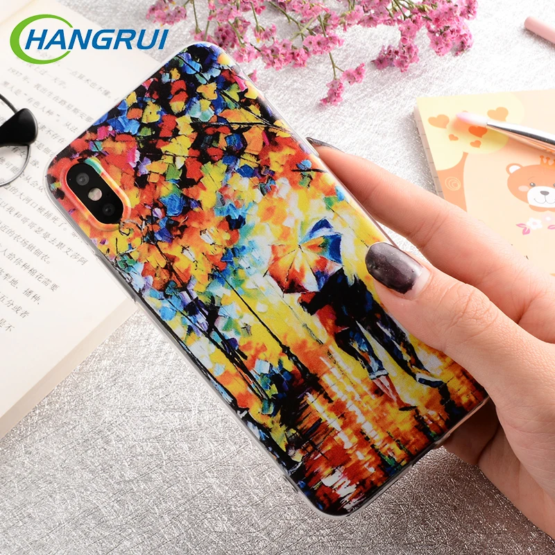 Fashion oil painting Case for iphone 7 Case 3D Embossed Painted Van Gogh Starry Night TPU Soft Cover for iPhone X 8 7 6 s Plus
