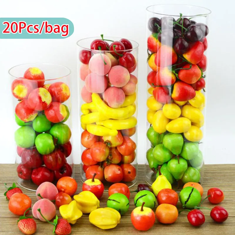 

20pcs/lot Festive Supplies Artificial Decor Fruits bubble Mini Simulation Fruit Apple orange lemon Set Model Crafts