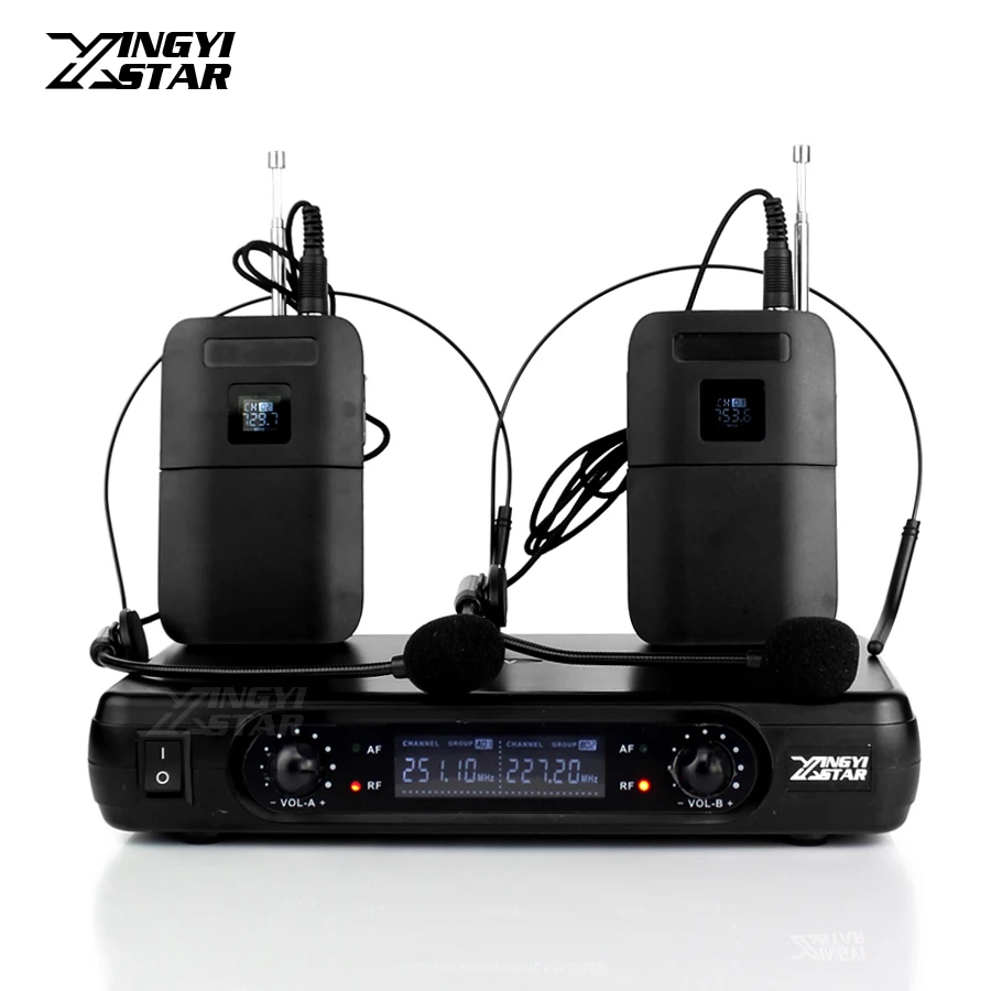 Professional Wireless Headset Microphone Karaoke System Dual Channel LCD Receiver For Cordless Headworn Mic Bodypack Transmitter цена Professional Wireless Headset Microphone Karaoke System Dual Channel LCD Receiver For Cordless Headworn Mic Bodypack Transmitter цены онлайн