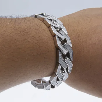 

Sand Blast Miami Cuban Link Bracelets Hip hop Jewelry Gold Silver Color Heavy Iced Out Bling Cuban Chain Bracelet for Mens 8.5"