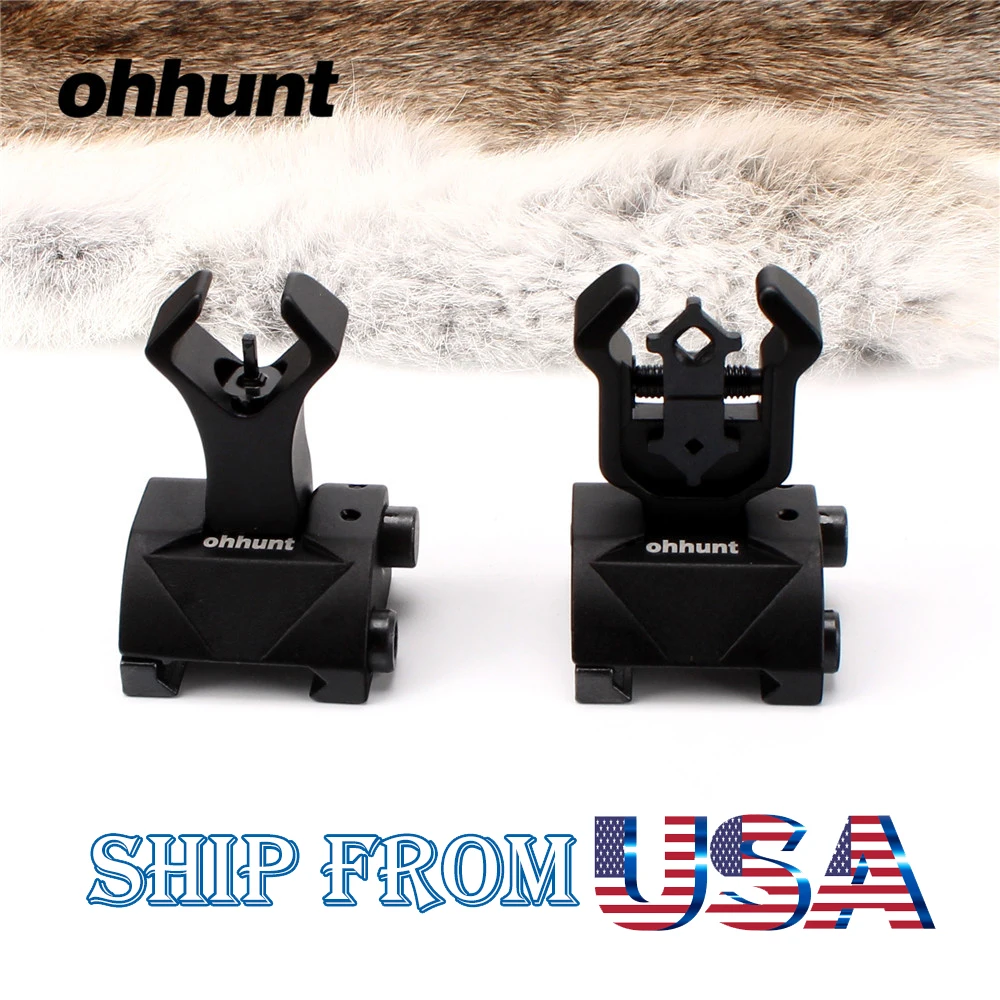

ohhunt Model 4 AR 15 Tactical Flip up Front Rear Sight Sights Set Iron Diamond Apertures Dual Windage Adjustment