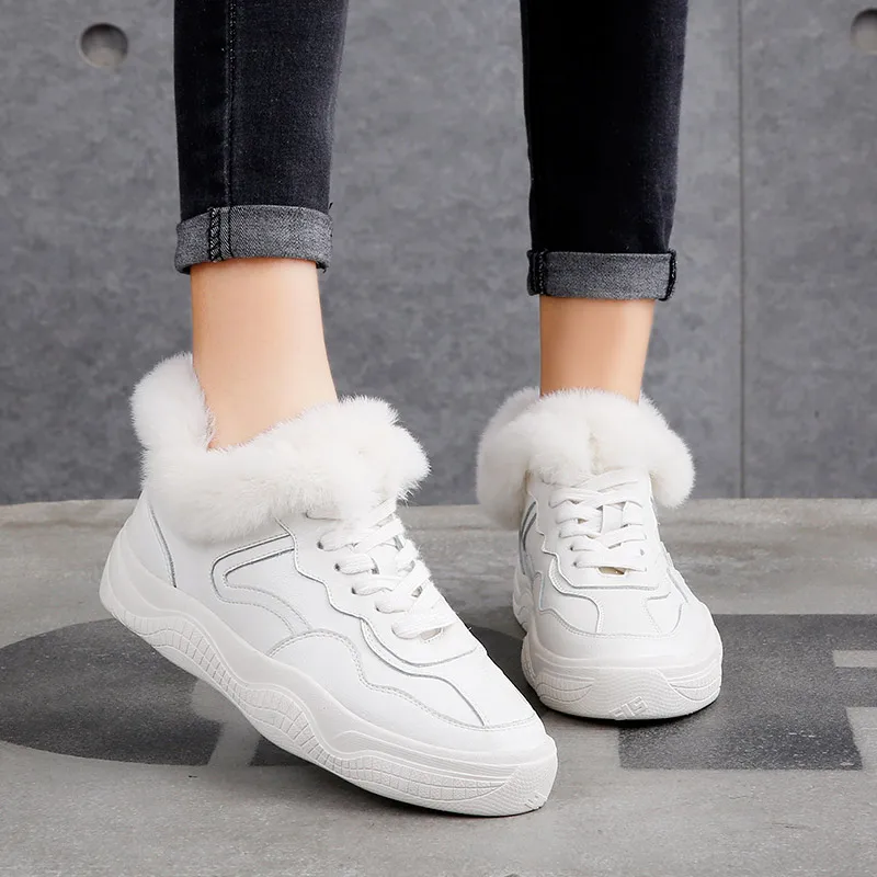 New Furry Sneakers Women Winter Shoe Lady Vulcanized Shoes Warm Real ...