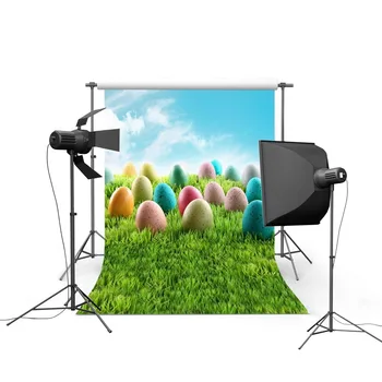 

3x5ft Easter Kid's Photographic Camera Background Spring Colorful Eggs Lawn Blue Sky Nature Backdrop For Photo Studio Props