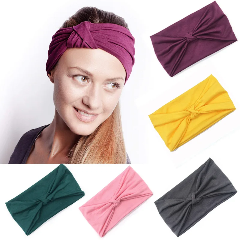 

Solid Wide Patchwork Cotton Sports Headband For Women Adult Fashion Causal Elastic Turban Hairband Headwraps Hair Accessories