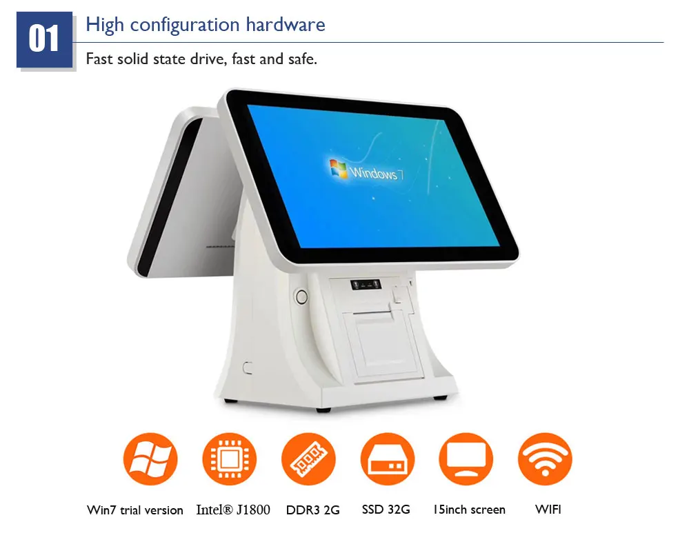 Newest 15inch Dual Screen POS Touch Cash Register System with I5 for