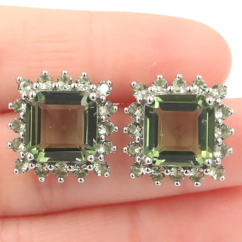 

Elegant Green Peridot, White CZ Ladies Woman's 925 Silver Earrings 30x10mm