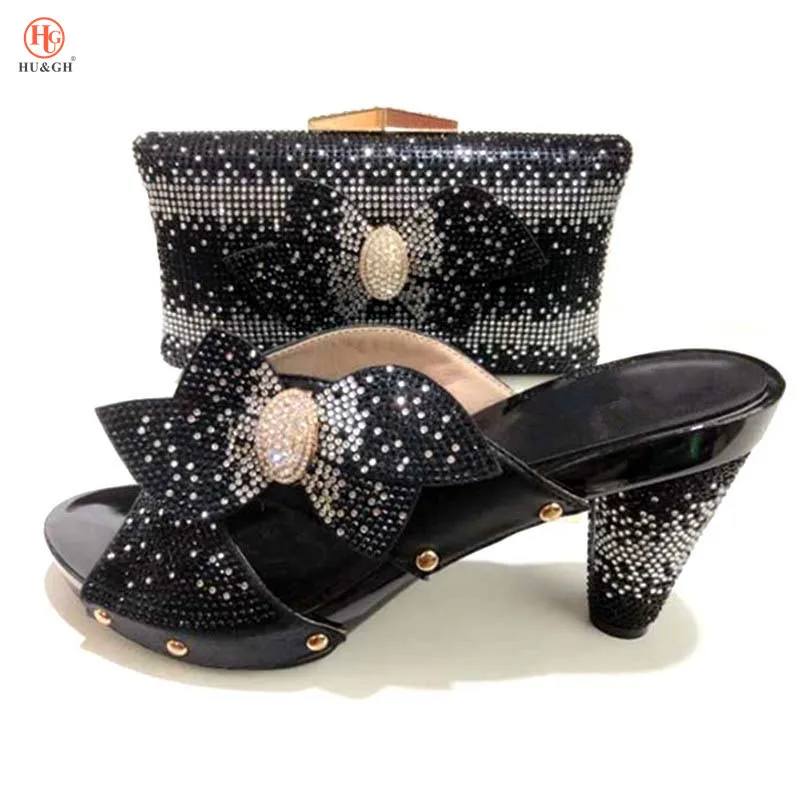 

2018 Black Color African Matching Shoes and Bags Italian In Women Shoe and Bag Set for Party In Women African Shoe and Bag Sets
