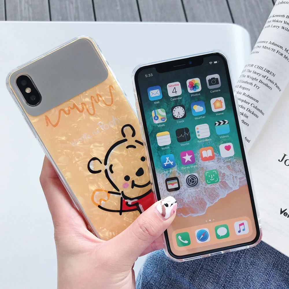 

Mirror Cartoon Winnie Pooh Phone Case Coque For iPhone X XR XS MAX Soft Back Cover For iPhone XS 6 6S 7 8 Plus Cute Disneys Case
