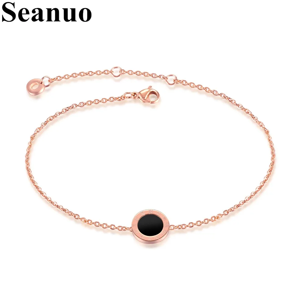 

Seanuo Rose Gold Black Roman Numeral Pendant Women Barefoot Anklet Bracelet Fashion Elegant Ladies' Beach Let Foot Ankle Jewelry