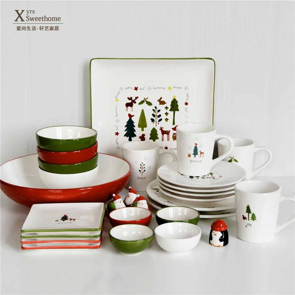 

Christmas Tableware set Nordic minimalist Christmas plate Home dish plate Cup Rice bowl seasoning bowl Xmas dinnerware Set Gift