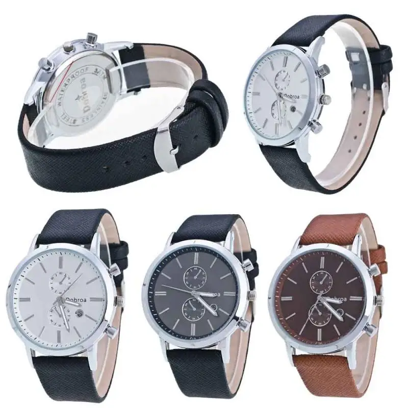 

2017 NEW Men's Waterproof Calendar Luminous Watch Leisure Time Faux Leather WatchesF91
