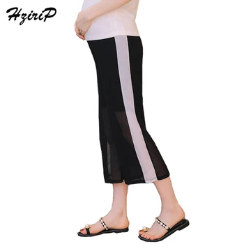 

HziriP New 2018 Summer Maternity Calf-length Pants Fashion Chiffon Elastic Waist Straight For Pregnant Women Pregnancy Pants
