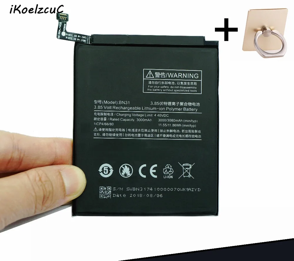 Аккумулятор iKoelzcuC 3000 мАч/3080 мАч BN31 для Xiaomi Mi5X Mi 5X Redmi Note 5A Сменные Аккумуляторы