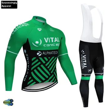 

2019 Long Sleeve Green VITAL Concept Cycling Jersey Set Ropa De Ciclismo Pro Team Bike Clothing MTB Bicycle Clothes 12D Gel Pad
