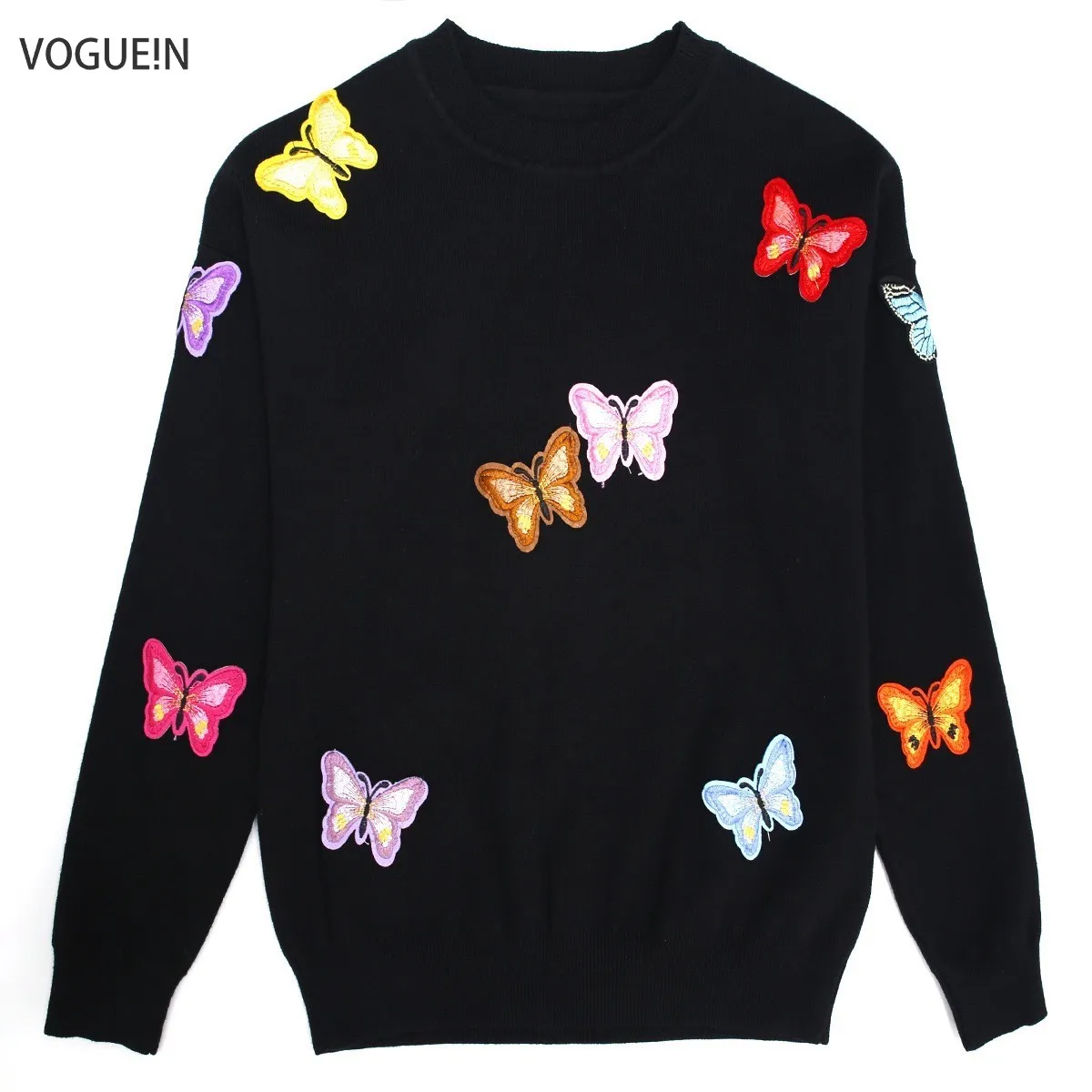 

VOGUEIN New Womens Fall Winter Butterfly Embroidered Applique Luxury Knitting Sweater Warm Pullover Tops Size SML Wholesale