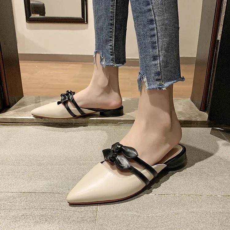 Female Summer 2019 Modis Slippers Leather Brief Rubber Low Ladies Closed Toe Mules Bow Knot New Korean Slides Allmatch Slipon Female Summer 2019 Modis Slippers Leather Brief Rubber Low Ladies Closed Toe Mules Bow Knot New Korean Slides Allmatch Slipon