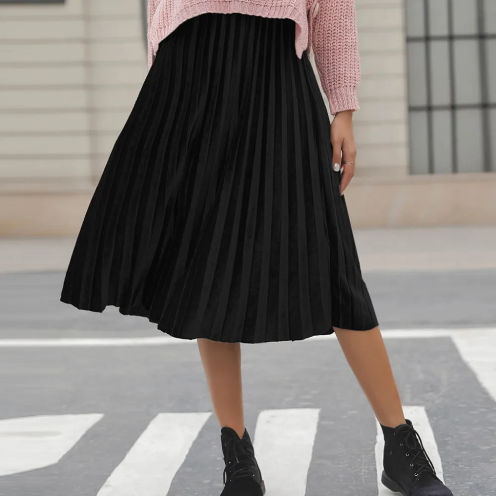 Женская модная Однотонная юбка с высокой талией повседневная юбка в складку