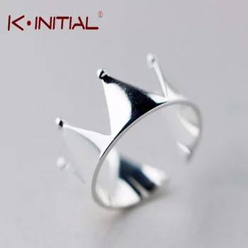 Kinitial 1Pcs 925 Silver Imperial Crown Open Rings For Women Lady Vintage Triangle Rings Jewelry Bijoux Cute Christmas Gift