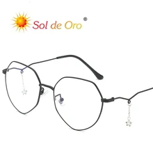 SOL DE ORO женские полигональные металлические очки Рамка подвеска цепь оправа для очков в ретростиле плоское зеркало может быть оснащено близорукостью