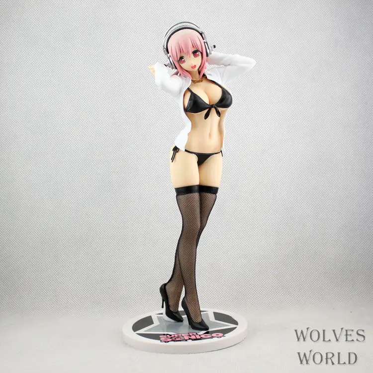 

HKXZM Anime Figure 25CM Super Sonico Black or White Bikini Stocking Shirt Cast Off PVC Figure Model Toy Collection Gift