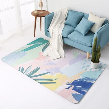 

Europe Simple Fashion Abstract Plant Pattern Washable Non-slip Beautiful Coral Fleece Floor Carpet for Living Room Bedroom Rug