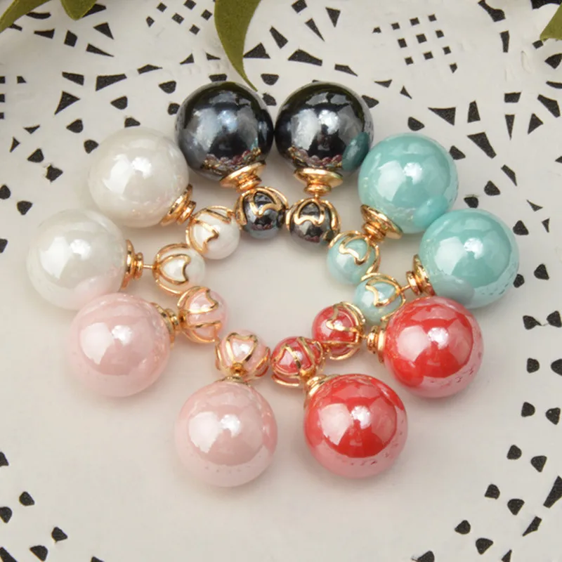 

New Round Pearl Women Stud Earrings Ear Cuffs Brincos Pendientes Perlas Bijoux Femme Pusety Double Earings Jewelry Accessories