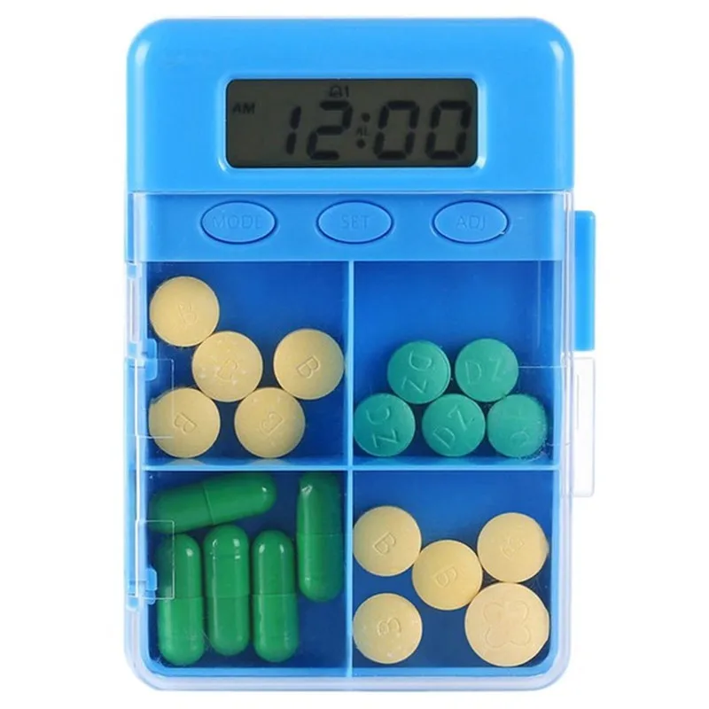 

Portable Pill Case Splitters with a Reminder Time Medicine Box Holder Storage Container Case Days Clock Time Alarm Pillbox