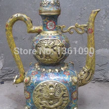 Xd 001251 1" Китайский Королевский Перегородчатые бронзовый хризантемы дракон Кирин Kylin Чайник