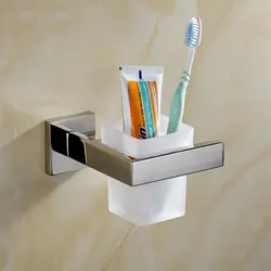 Лейден Chrome Зубная щётка держатель с одной Стекло чашки наборы серебро 304 Нержавеющая сталь классический Аксессуары для ванной комнаты