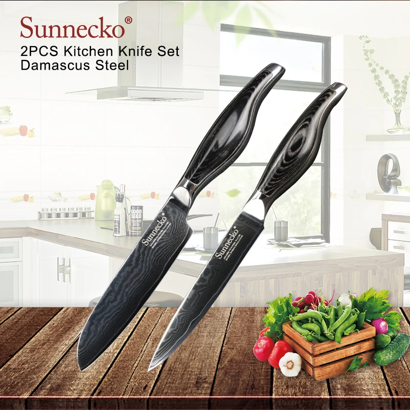 SUNNECKO 2 шт. Кухня Набор ножей 5 ''Santoku 5'' утилита Ножи Дамаск японский VG10 Сталь