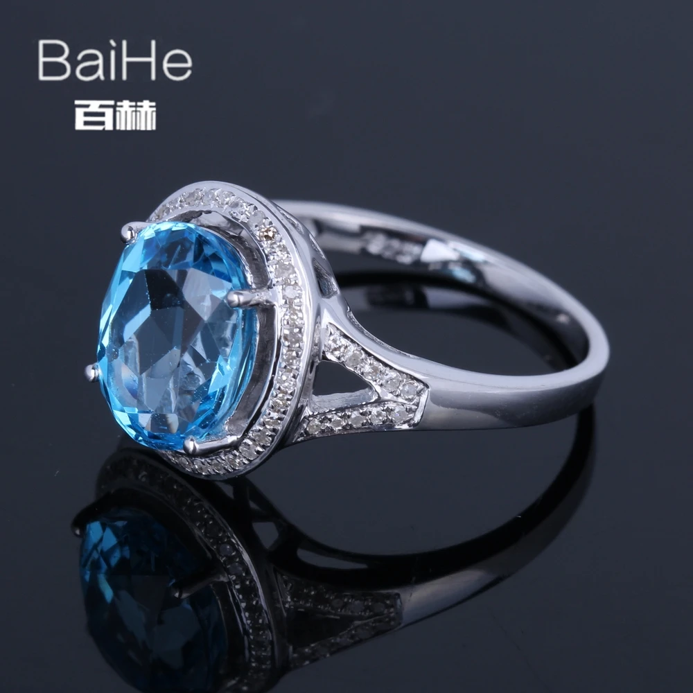BAIHE Solid 14 K белое золото(AU585) 3.8CT Сертифицированный синий безупречный настоящий Небесно-Голубой топаз свадебные женские модные ювелирные изделия кольцо